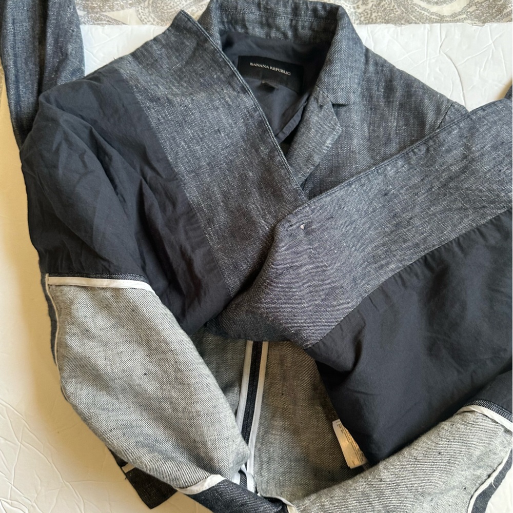 Banana Republic Women’s Navy Natural Linen Single Button Sleeved Blazer- Size 4 - Picture 8 of 13